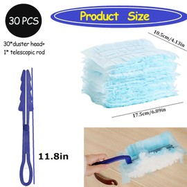 30 PCS Flash Dust Magnet Refills, Disposable Duster Heads Heavy Duty Multi Surface Duster Replacement with 1 Extra Handle for Cleaning Furniture, Blinds, Ceiling Fans and Car