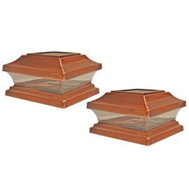 Woodway Solar Post Cap, in Copper, fits 5.5" Post, with Powerful LED Light and Wide Area Coverage, Pack of of 2