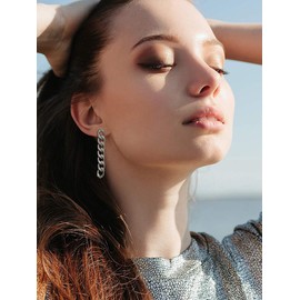 ZITULRY Link Chain Drop Earrings for Women Statement Long Dangle Earrings Silver Gold plated Stud Earrings