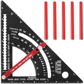 7 inch Carpenter Square, Woodworking Triangle Ruler Set, CNC Aluminum Alloy Framing Square, Adjustable Angle Carpentry Triangle Ruler, Multifunction Carpenter Square Protractor with 5 Pencils