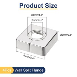 sourcing map 4pcs Shower Arm Flange 60mm/2.4" OD Escutcheon Plate ABS Square Plumbing Cover Plates for 20mm/0.8" Dia Water Pipe Faucet Decoration Accessories, Silver Tone