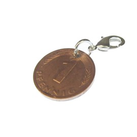 Miniblings 1 Pfennig Coin Lucky Pennig Charm BRD Money Lucky Handmade Fashion Jewellery I Pendant Charm Pendant Charm Bracelet – Pendant for Bracelet, Cotton, No Gemstone