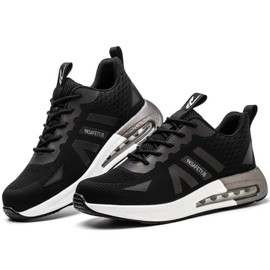 XUNRUO Safety Work Shoes for Mens Womens, Breathable Safety Steel Toe Athletic Sneakers, Lightweight Construction Carpenter Shoes 9192 Black 48