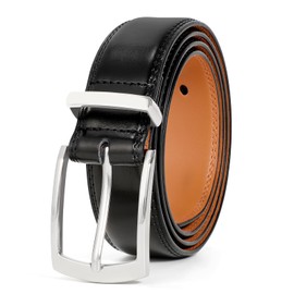 JasGood Men's Leather Belt Classic Leather Belt for Men Jean Business Suit Belt Men's Leather with Pin Buckle 33 mm Wide, A-Black