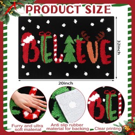Duraaamo Christmas Bath Mat, Christmas Bathroom Decor Non-Slip Absorbent Washable Christmas Bath Rugs for Xmas Holiday Home Bathroom Decor, 20 x 32 Inch(Believe,Black)