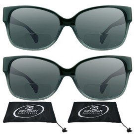 2 PACK Womens Bifocal Sun Readers Bifocal Sunglasses Black Clear 2.5 Power Oversize Fashion Plastic Frame