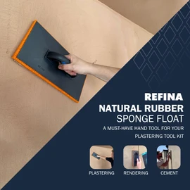 REFINA Medium Grain Rubber Sponge Float for Plastering, Rendering & Cement - 11 x 5.5" (280 x 140mm) Lightweight & Durable Sponge Float w/Ergonomic Handle - Removes Air Bubbles & Trowel Marks