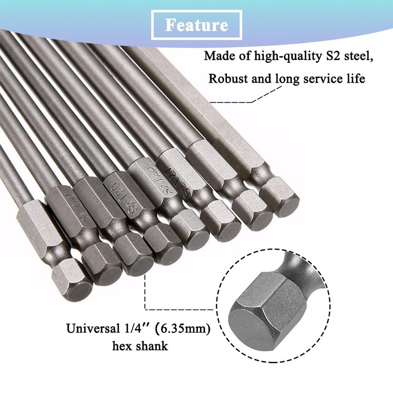 Teocpai 8Pcs Torx Security Screwdriver Bits Set 200mm Magnetic Torx