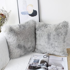 OYIMUA Set of 2 Cushion Covers, 40 x 40 cm, Grey, Fluffy Decorative Cushion Cover, Faux Fur, Cuddly Cushion, Plush Decorative Cushion Cover, Plush Cushion, Couch Cushion, Sofa Cushion