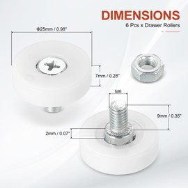 MECCANIXITY Drawer Rollers Nylon Cabinet Drawer Pulley Replacement Wheels Bearing 25mm Drawer Positioning Roller Slide Guides with Nuts for Furniture Parts Cupboard Wardrobe Pack of 8