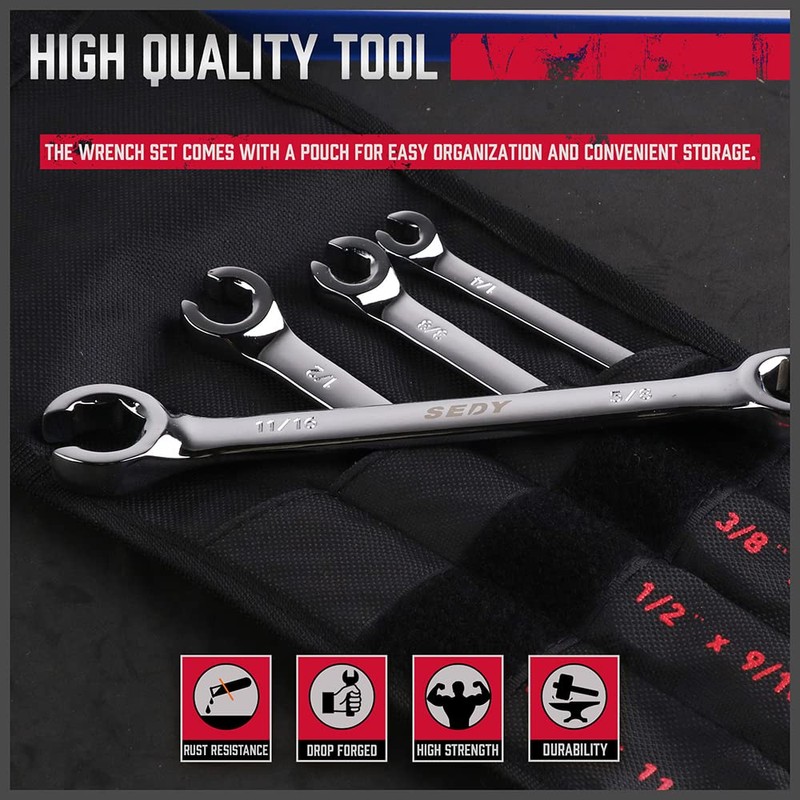 4-Piece Flare Nut Wrench Set - SAE Brake Line Wrench