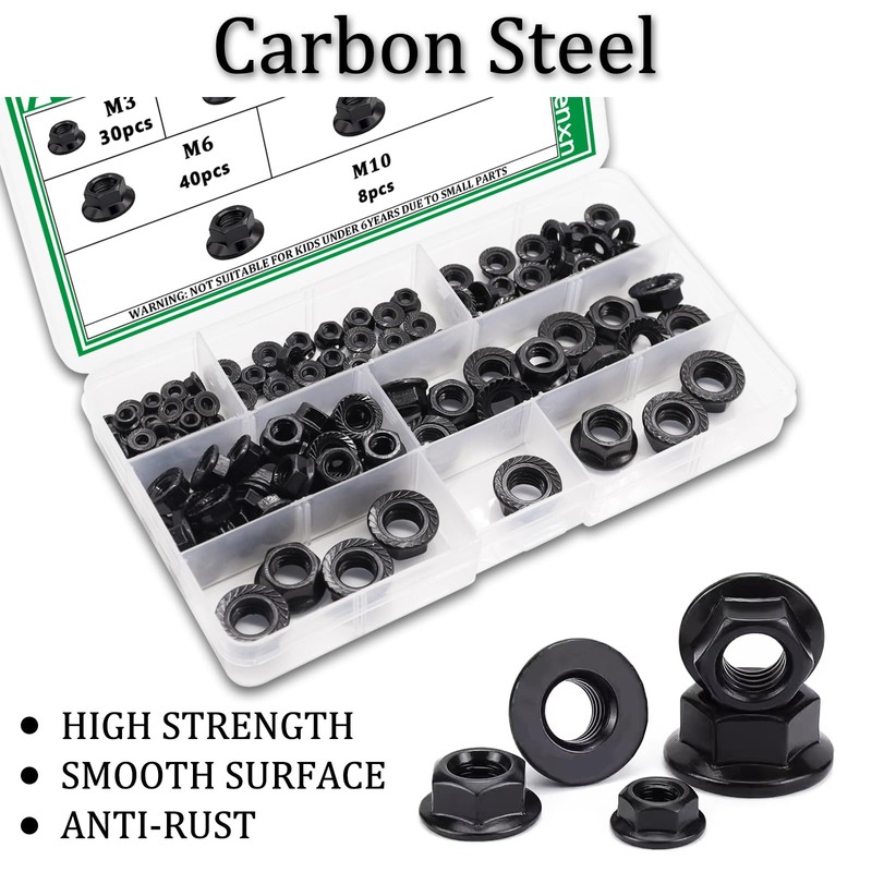 Aienxn 136PCS 6 Metric Sizes Black Carbon Steel Hex Flange