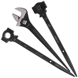 Lichamp 3 Pack 12 In. Spud Wrench Ratchet Set, 3/8" x 1/2" Dual Driver Ratchet, 3/4" x 7/8" Dual Socket Scaffold Spanner and 12 in. Spud Adjustable Wrench
