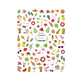 Nail Sticker Beach Items Cold Drink Ice Cream Fruit Shell Tropical Leaf Birds Xh614Sa Nail Wraps Art Stickers Manicure Supplies for Women for Home Nails Full Long Lasting Easy Apply and Remove