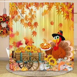 Viajar Thanksgiving Turkey Shower Curtain, Farmhouse Pumpkin Fall Autumn Harvest Shower Curtain Fall Bathroom Set Holiday Bath Bathtub Decorations Fabric Machine Washable with 12 Hooks 72"x72"
