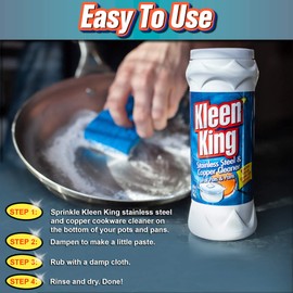 King Kleen Stainless Steel Cookware Cleaner and Copper Cleaner (14 oz, 1 Pack) Helps Remove Stains and Tarnish from Pots and Pans, Multi-Purpose Metal Cleaner, Powder Form