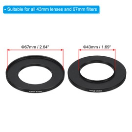 PATIKIL 43mm-67mm Metal Step Up Ring and Cleaning Cloth 2 Pack Camera Lens Filter Adapter Ring Aluminum Filter Adapter Ring for Camera Lens Hood Black