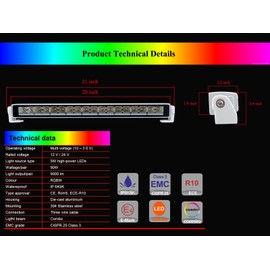 Vcanuplms RGBW Led Boat Light Bar, 20 inch Powerful Waterproof Deck/Dock & Spreader Marine Lights,12V 24V