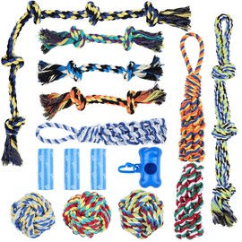 15pc Heavy Duty Dog Rope Toys Tough Tug of War Dog Toys, 100% Cotton Tug Toy for Boredom for Large/Medium/Small Dogs for Chewing, Playing, Teething, Teeth Cleaning, Tossing and Catching.