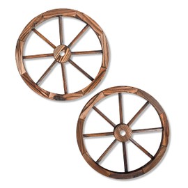 Trademark Innovations Decorative Vintage Wood Garden Wagon Wheel with Steel Rim - 17.7" Diameter (Set of 2)