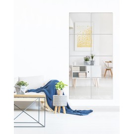 QWORK Frameless Wall Mirror Full Length 12 x 12 Inch Tiles, 8 PCS Set, HD Glass for Home Gym, Dance Studio - Polished Edge, Adhesive Mount, DIY Configurable, Easy Clean