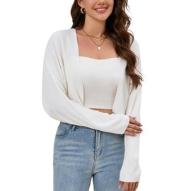 Women's Cardigan Summer 2024 Bolero Shrugs for Dresses Cropped Sweater Long Sleeve Lightweight Open Front Elegant Knit Top.(White,2XL)