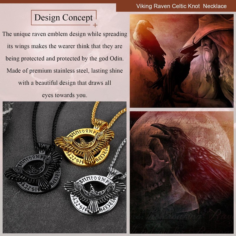 Retro Viking Necklace Mens Raven Pendant Neck Chains for Female