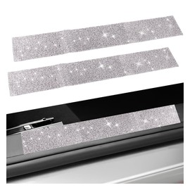 UHANBUT 2PCS Car Door Edge Entry Guard, Bling Rhinestone Anti-Collision Adhesive Sticker Strip for Door Sill & Rear Bumper Protection, Universal Women Auto Decorative Accessories for Car/SUV (White)