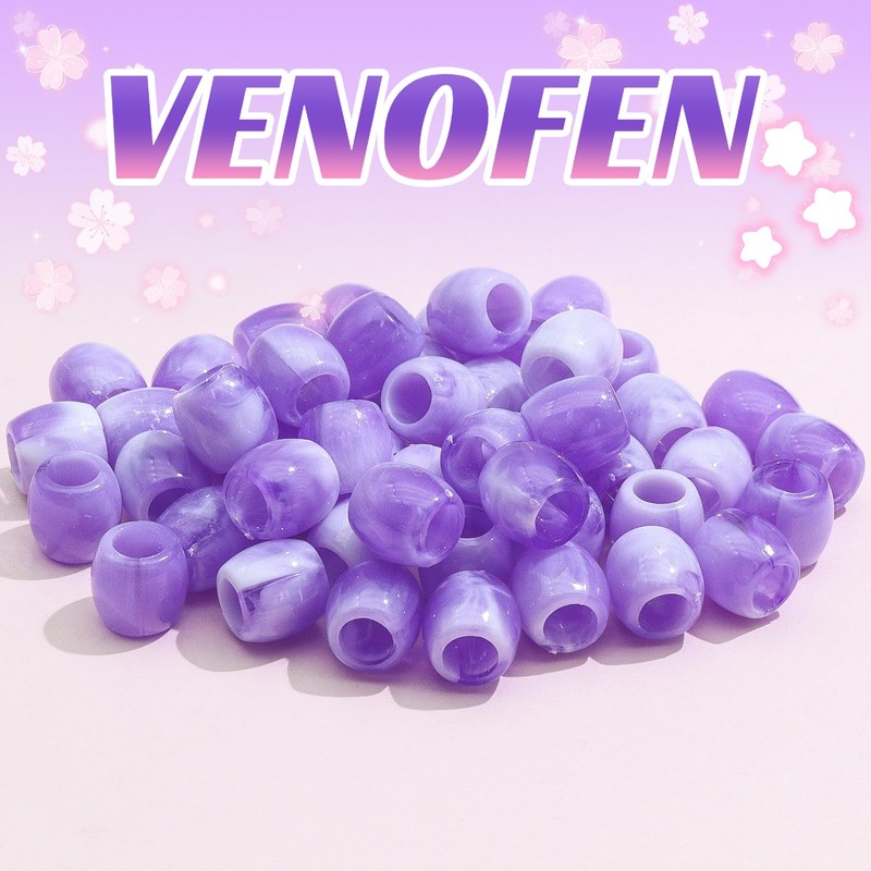 VENOFEN 50PCS Purple Loc Beads Hair Dreadlock Decoration Acrylic Pony