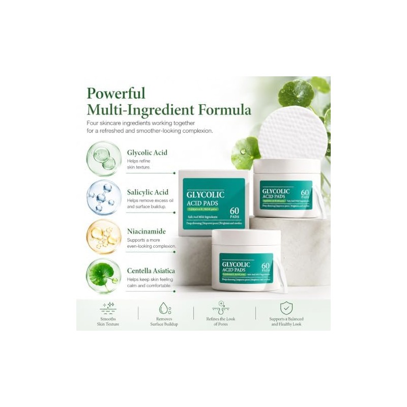 Pads exfoliantes faciales ácido glicólico y salicílico 2 pzas 120
