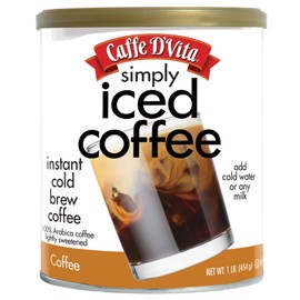 Caffe D'Vita Simply Iced Coffee - 100% Colombian Arabica Instant Mix, Latte Mix, Low Calorie Iced Coffee, Lightly Sweetened, Dairy Free, Instant Coffee Drink - 1 Lb Can