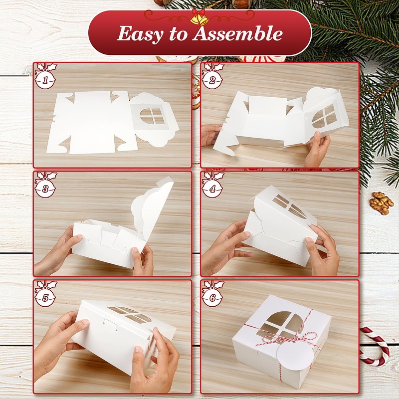 COTOPHER 18Pcs Christmas Cookie Boxes with Window, 6x6x3 inch White