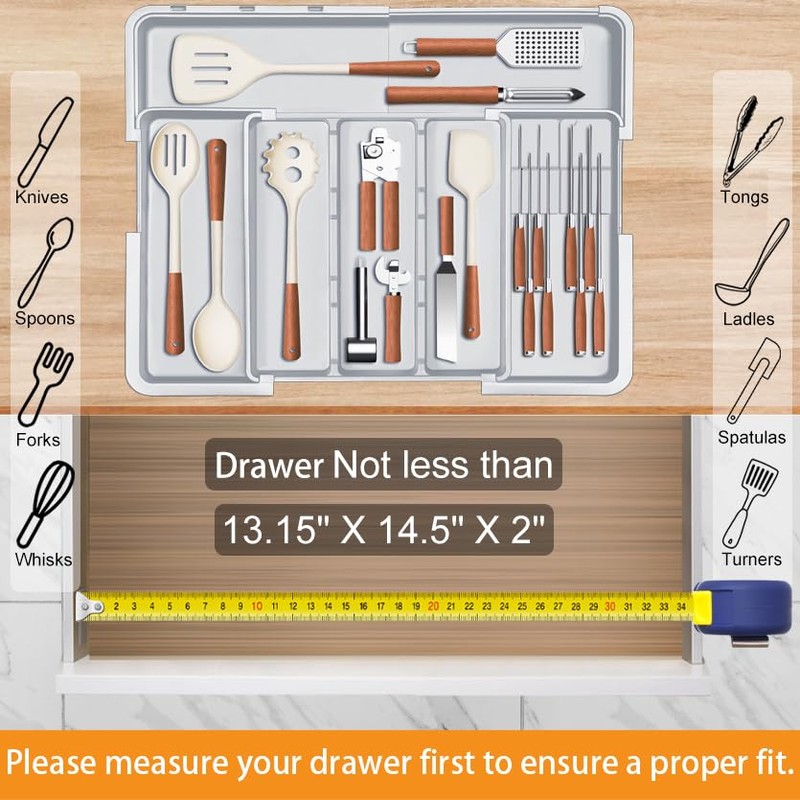 Homecor Large Utensil Organizer for Kitchen Drawer, Expandable Silverware Drawer