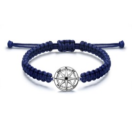 JENDEAR SHINE Kompass Bracelet for Men 925 Silver Adjustable Hand-Woven Rope Chain Vintage Men's Bracelet, Silver