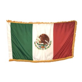 3x5' Mexico Indoor Flag with Pole Hem and Gold Ornamental Fringe, Made in USA