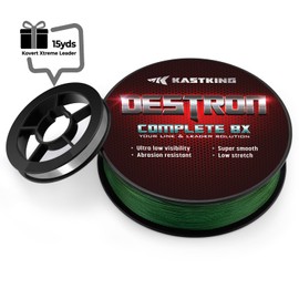 KastKing Destron Complete 8X Braided Fishing Line,Moss Green,15LB,150Yds and Fluorocarbon Leader Line,12LB,15Yds