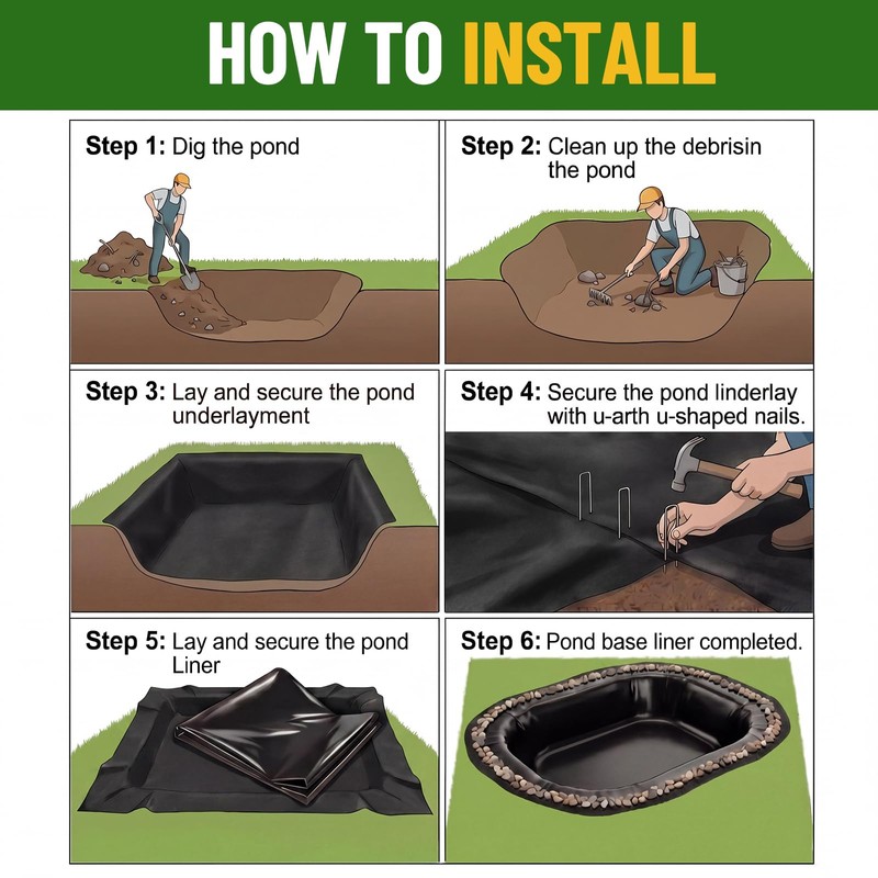 15 x 15 ft Pond Liner Underlayment with 10 U-pins,