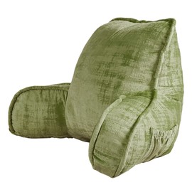 BYTIDE Art Velvet Assembly Needed DIY Backrest Reading Bed Rest Pillow with Arms and Pockets for Sitting in Bed Couch Sofa, Removable Cover and Filling Seprated, 20" x 18" x17", Moss Green