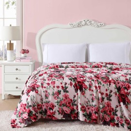 Betsey Johnson - Blanket, Ultra-Soft Plush Bedding, Warm & Cozy, Oversized Room Essentials (Vintage Floral Pink, King)
