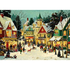 lamplig Christmas Puzzles for Adults 1000 Pieces, Winter Holiday New Years Snow Town Jigsaw Puzzles for Seniors, 1000 Christmas Vacation Puzzle with Letters on Back, Family Game Night Gift, 1:1 Poster