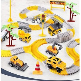 Engineering Rail Car,Construction Race Tracks,234 Pcs Tracks,2 Electric Toy Cars,3 Construction Cars, DIY Collage Flexible Track Toys Set, Kids Gifts for 3-8 Year Old Boys and Girls Toys
