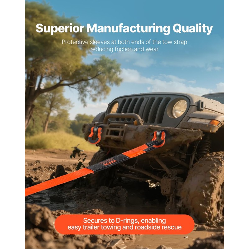 VEVOR Heavy Duty Tow Strap Recovery Kit 3 in x