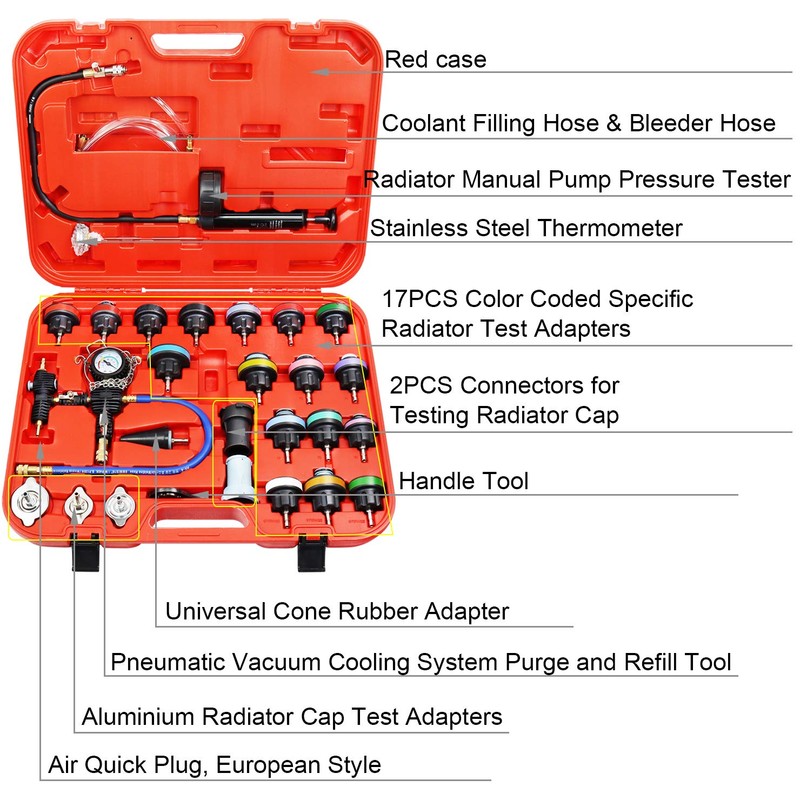 YSTOOL Radiator Pressure Tester Coolant Vacuum Refill Kit 28PCS Automotive