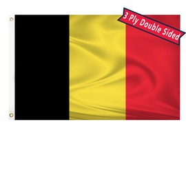 Belgium Flag 3x5 Belgian National Flags Double Sided 3 Layer 240D Polyester Fiber Bright Color with Durable Canvas Header and 2 Non Fading Brass Grommets