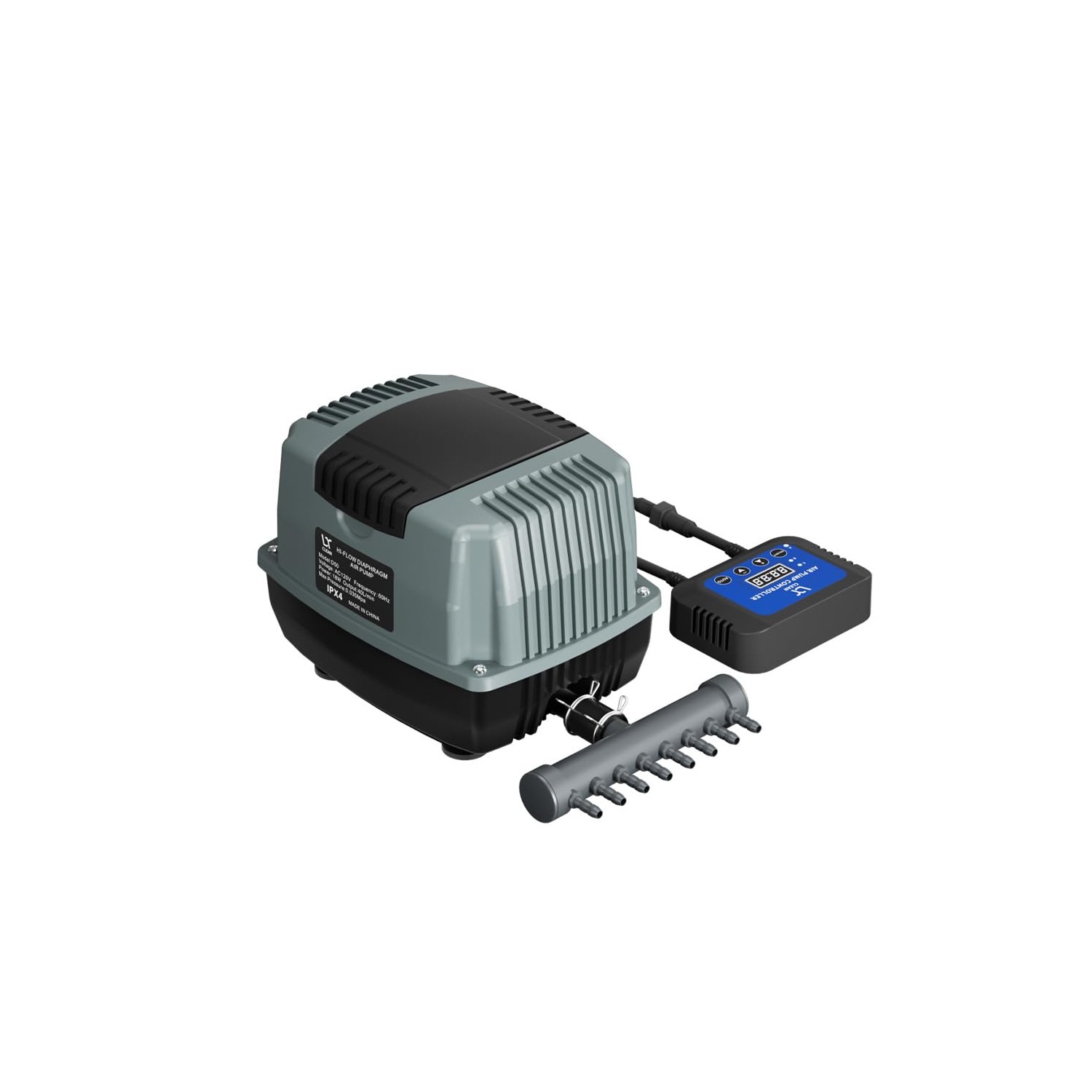 LYCLEAN High-Flow Diaphragm Air Pump, 18W Hydroponic Air Pump with 40 L ...