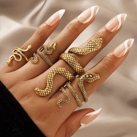Gold Snake Ring Set Gold Snake Rings for Women Serpent Ring Adjustable Vintage Rings Punk Goth Rings Gold Snake Silver Ring Set Snake Jewelry