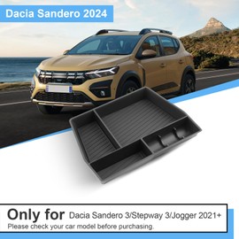Coleya Centre Console Storage Box Compatible with Dacia Sandero 3 / Sandero Stepway 3 / Dacia Jogger 2021-2025, Centre Armrest Glove Box, Armrest Organiser with Non-Slip Mat, Black
