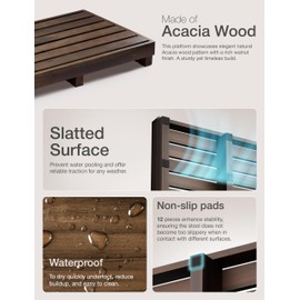 TINAMO One Step Stool for Elderly (35" Length) - Acacia Wood High Riser Step Stool with Non-Slip Pads - 550 Lbs Wooden Mobility Stepping Stools for Handicap, Bed, Bathroom, Kitchen (Walnut)