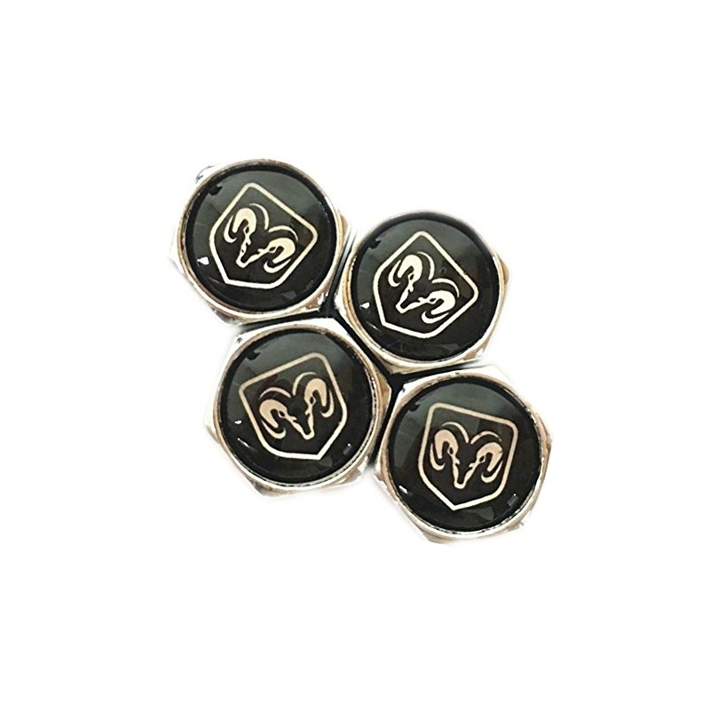 Dodge Ram Black Logo Chrome Tire Stem Valve Caps