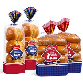 Hot Dog Buns & Hamburger Buns Combo Package, All-Time American Classic, Rich and Soft Texture, Kosher, 2 Packs of Hotdog Buns & 2 Packs of Burger Buns Included, 2-3 Day Shipping, Stern’s Bakery
